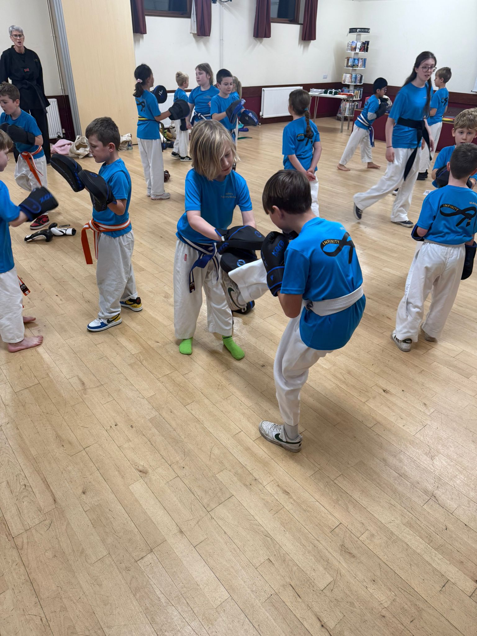 Two boys doing martial arts drills